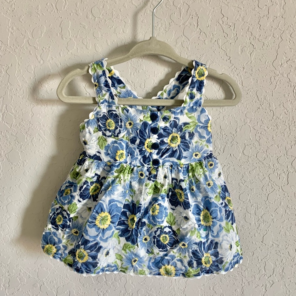 Max Studio Kids | Blue and White Floral Tank | Size: 9-12 Months